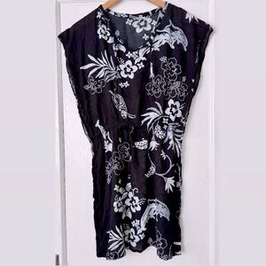 Cabali Tropical Island Swim Cover-Up Dress Size M Black